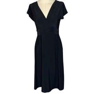 Bliss Surplice‎ Neck Tie Waist  MIDI Dress Black XS